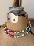 Multicolor crystal necklace with magnetic closure styled doubled