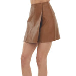 Camel Faux Leather Wrap Skirt - Remedy