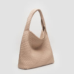 Beige Tiara Woven Hobo Tote Bag With Pouch