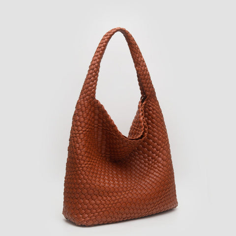 Tan Tiara Woven Hobo Tote Bag With Pouch