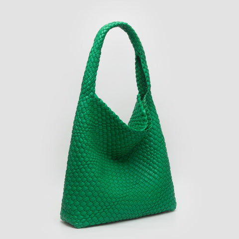 Green Tiara Woven Hobo Tote Bag With Pouch