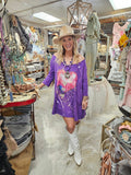 Purple A Rare Bird tunic with heart artwork and paint splatter details