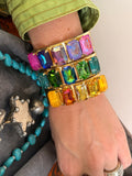 WAFA five rectangular crystal cuffs in pink purple, blue green, and golden amber