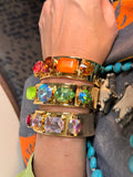 WAFA mixed shape crystal cuffs in orange red, blue green, and pink purple