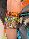 WAFA mixed shape crystal cuffs in orange red, blue green, and pink purple