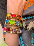 WAFA mixed shape crystal cuffs in orange red, blue green, and pink purple