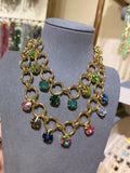 WAFA gold link necklaces with green or multicolor round crystal drops