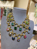 WAFA gold link necklaces with green or multicolor round crystal drops