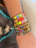 WAFA three row round crystal cuffs in neon multicolor and jewel multicolor