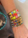WAFA three row round crystal cuffs in neon multicolor and jewel multicolor