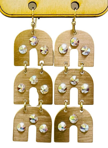 Pink Panache A260 * Gold triple arch earring with AB crystals
