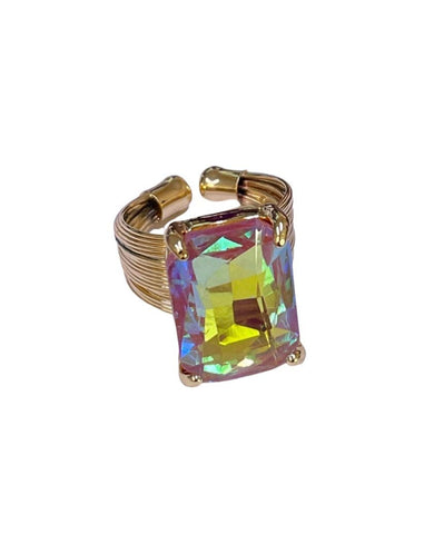 Pink Panache K075 * Gold and coral AB rectangle rhinestone ring