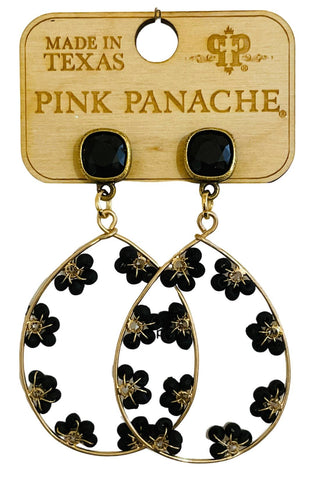 Pink Panache B176 * 8mm bronze/black cushion cut connector on black flower teardrop earring
