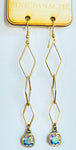 Pink Panache A179 * Gold triple diamond with 8mm bronze/AB cushion cut drop earring