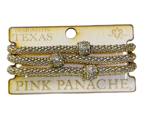 Pink Panache 3-strand woven gold bracelet set with AB pave rondelles