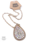 806 Teardrop with rhinestones on chain link necklace: BAB