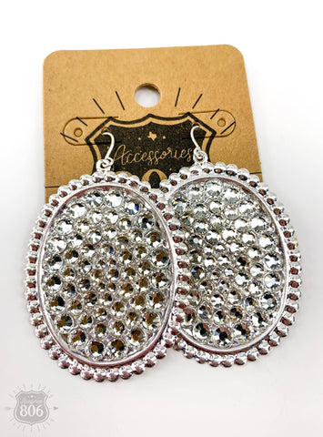806 Medium oval earring with crystals: Silver Clear