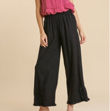 Ruffle Linen Pants-Black (S-2X)