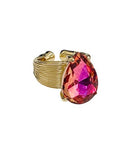 Pink Panache J152 * Gold and rose AB teardrop rhinestone ring