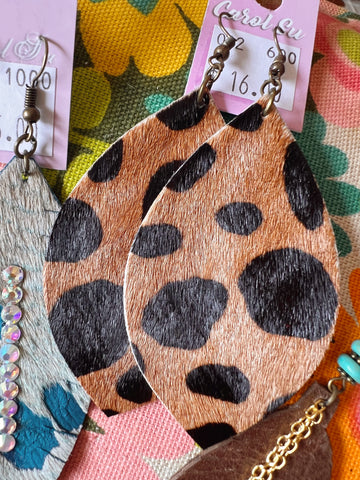 Carol Sue Cheetah Leather Earrings