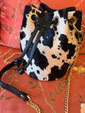 Leather Cowhide Bucket Handbag