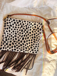 Black & White cheetah fringe crossbody handbag