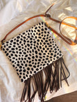 Black & White cheetah fringe crossbody handbag