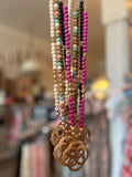 Flower Pendant & Wood Bead Necklace