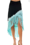 Turquoise Fringe High Low Skirt